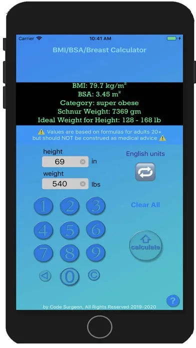 Tangkapan skrin BMI BSA Breast Reduction Calc