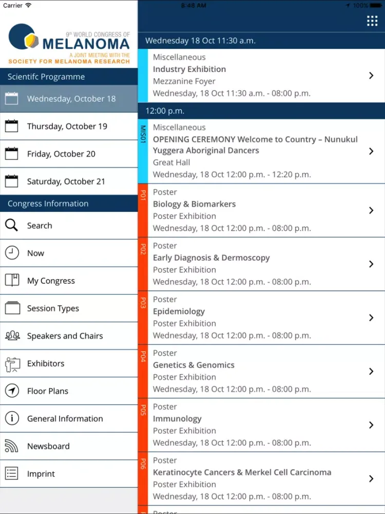 Tangkapan skrin 9th World Congress of Melanoma iPad 