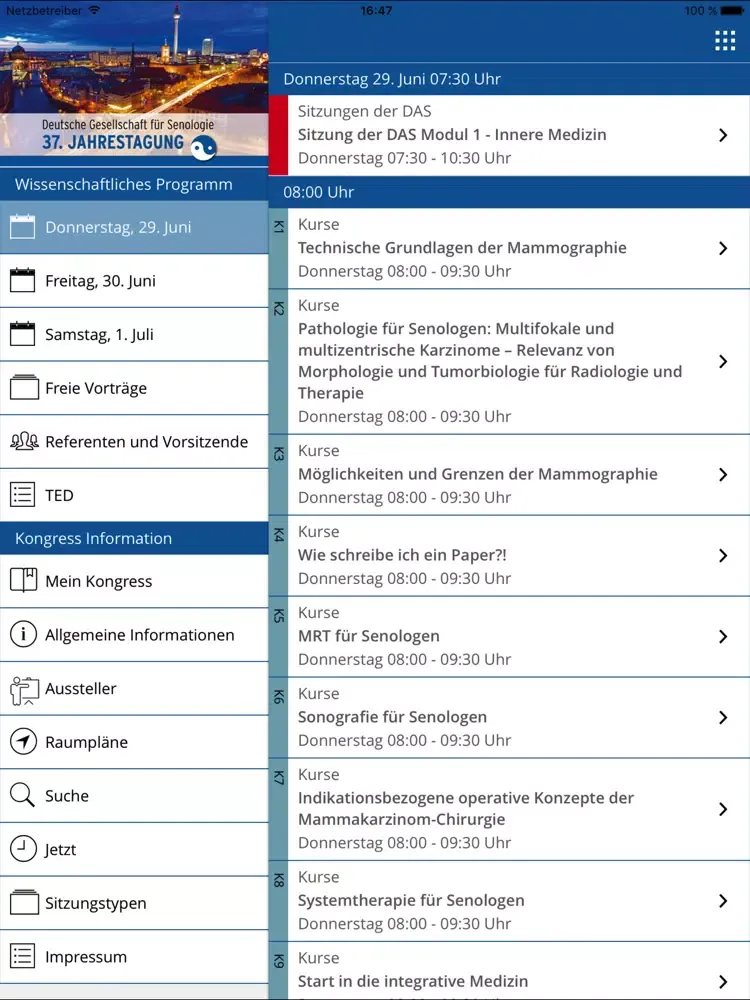 Tangkapan layar Senologiekongress 2017 iPad 