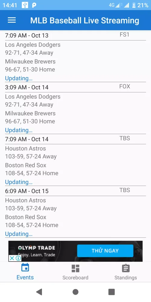 MLB Baseball Live Streaming स्क्रीनशॉट