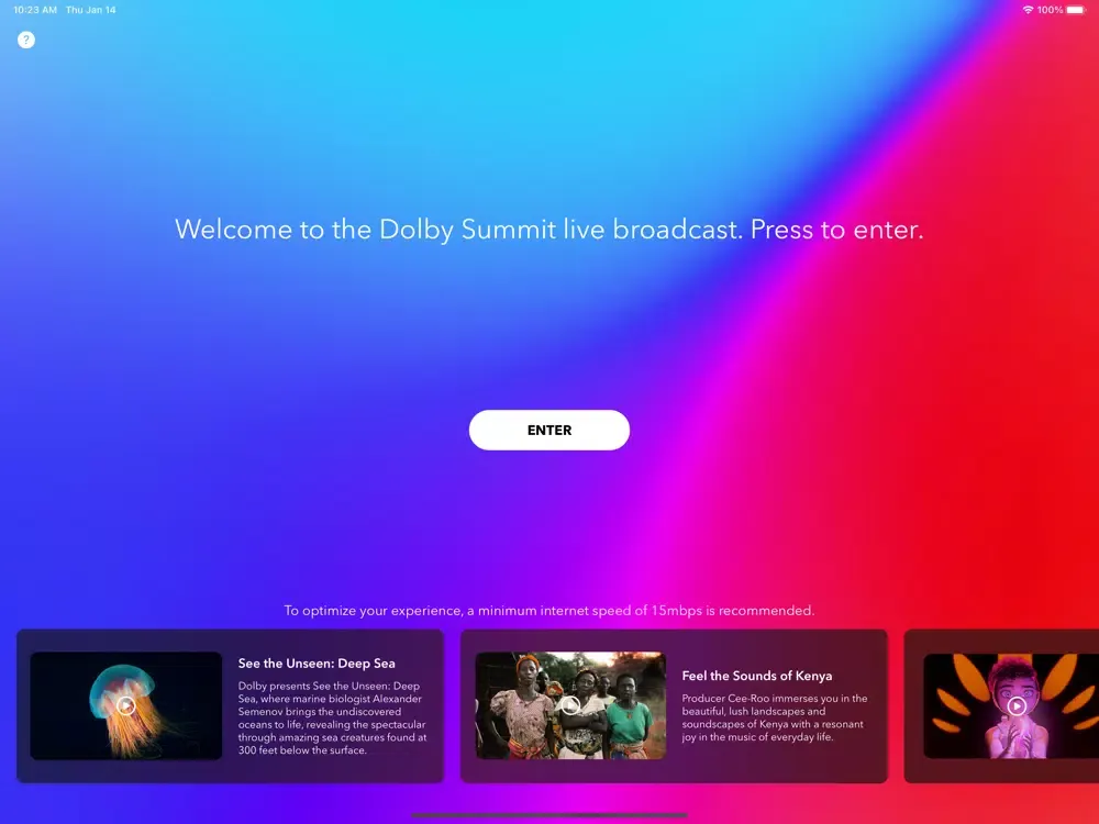 Ảnh chụp màn hình của Dolby Summit iPad 