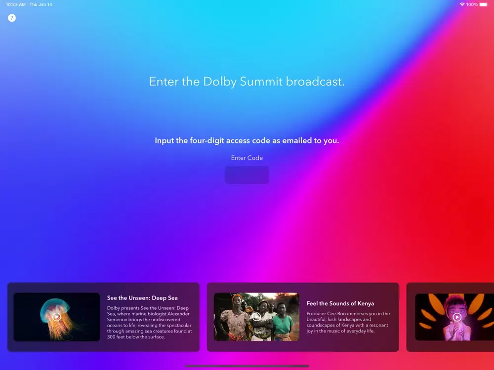 Ảnh chụp màn hình của Dolby Summit iPad 