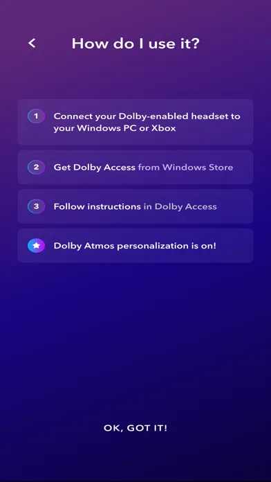 Capturas de tela do Dolby Personalization