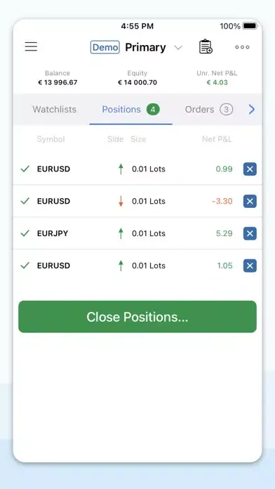 Capturas de tela do Dollars Markets cTrader