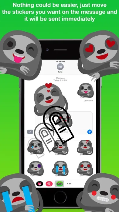 Tangkapan skrin Sloth Stickers .