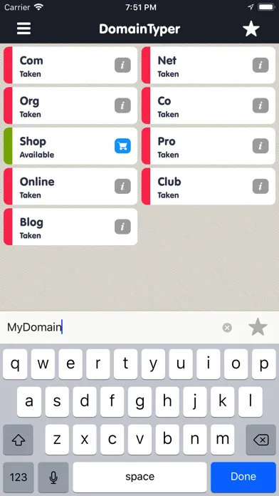 Tangkapan layar DomainTyper - Domain Search
