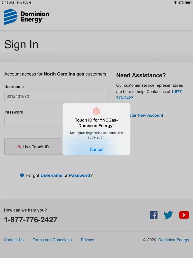 Capturas de pantalla de NC Gas - Dominion Energy iPad 