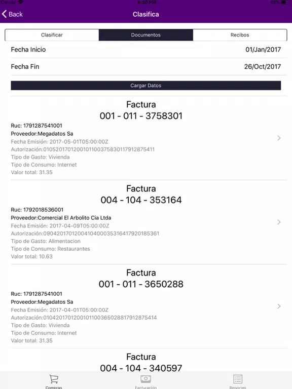 Ảnh chụp màn hình của MisCuentas.ec iPad 