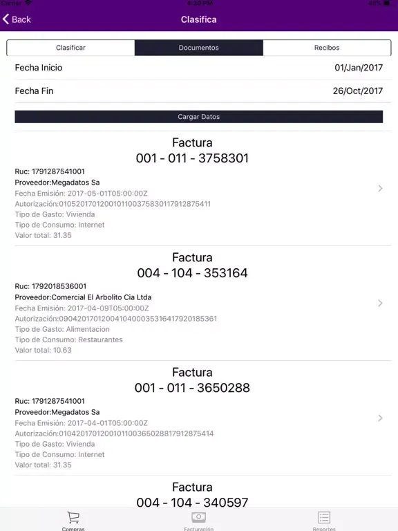 Tangkapan layar MisCuentas.ec iPad 