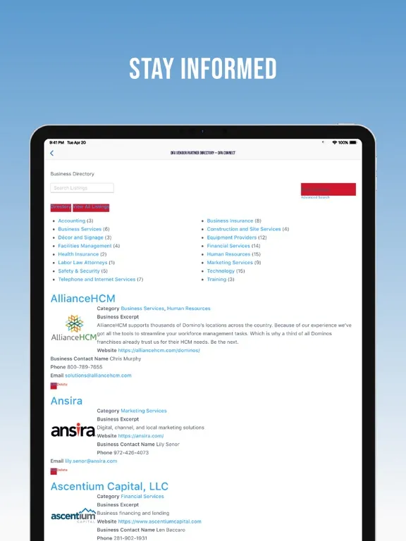 Screenshot di DFA CONNECT iPad 