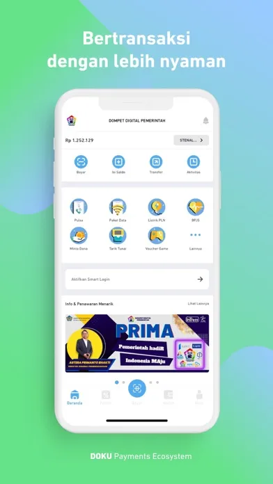 Capturas de tela do Dompet Digital Pemerintah