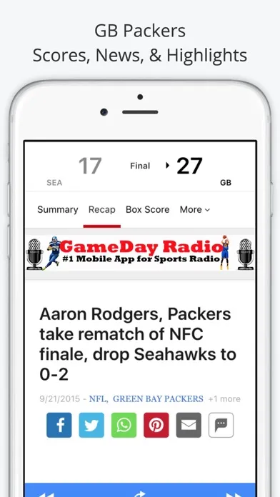 Captures d'écran de Green Bay GameDay Live Radio – Packers & Bucks Edition