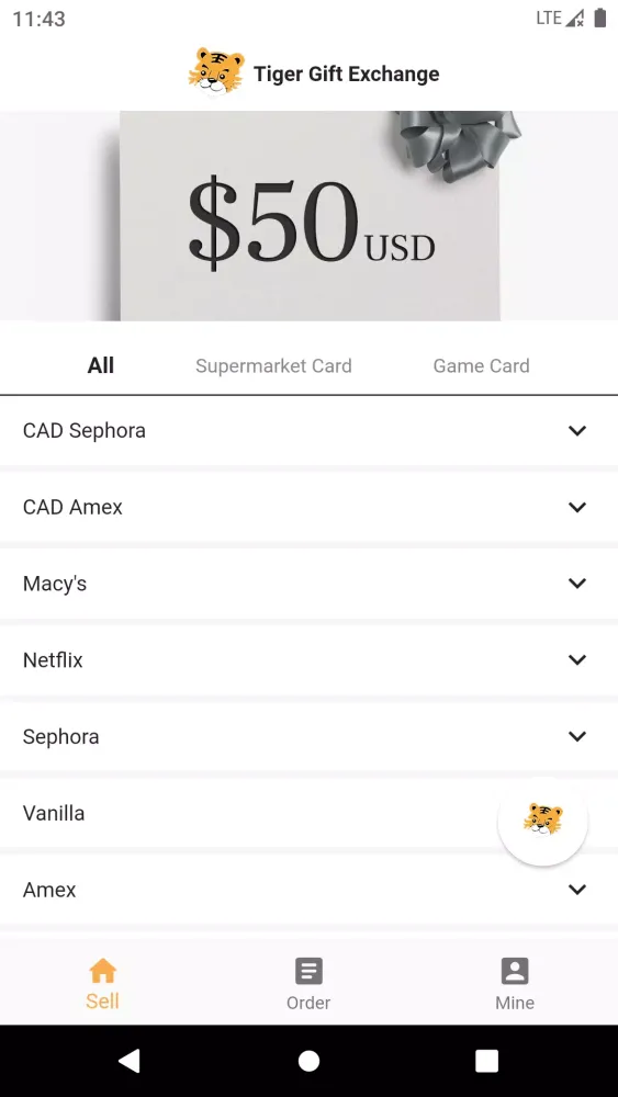 Tiger Gift Cards应用截图