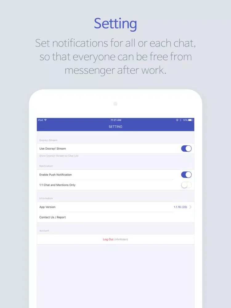 Tangkapan layar Dooray! Messenger iPad 