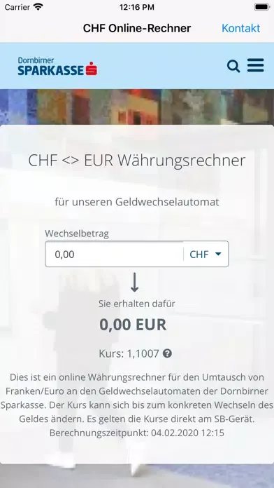 Zrzuty ekranu CHF-Rechner