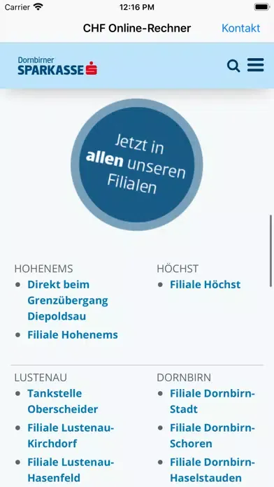 Zrzuty ekranu CHF-Rechner