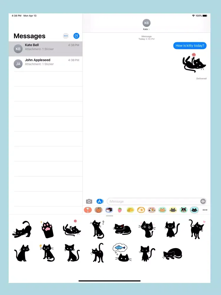 Tangkapan layar Black Kitty Cat Stickers iPad 