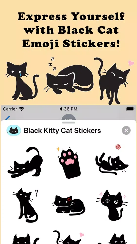 Tangkapan layar Black Kitty Cat Stickers