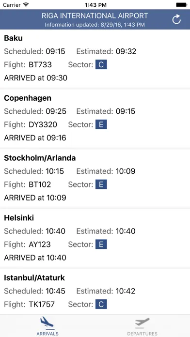 Tangkapan layar Riga Airport Flights
