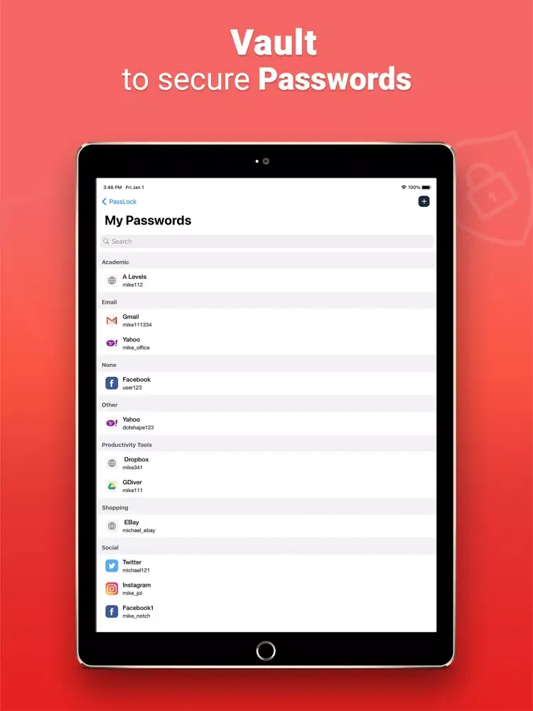 Password Manager- PassLock iPad  Screenshots