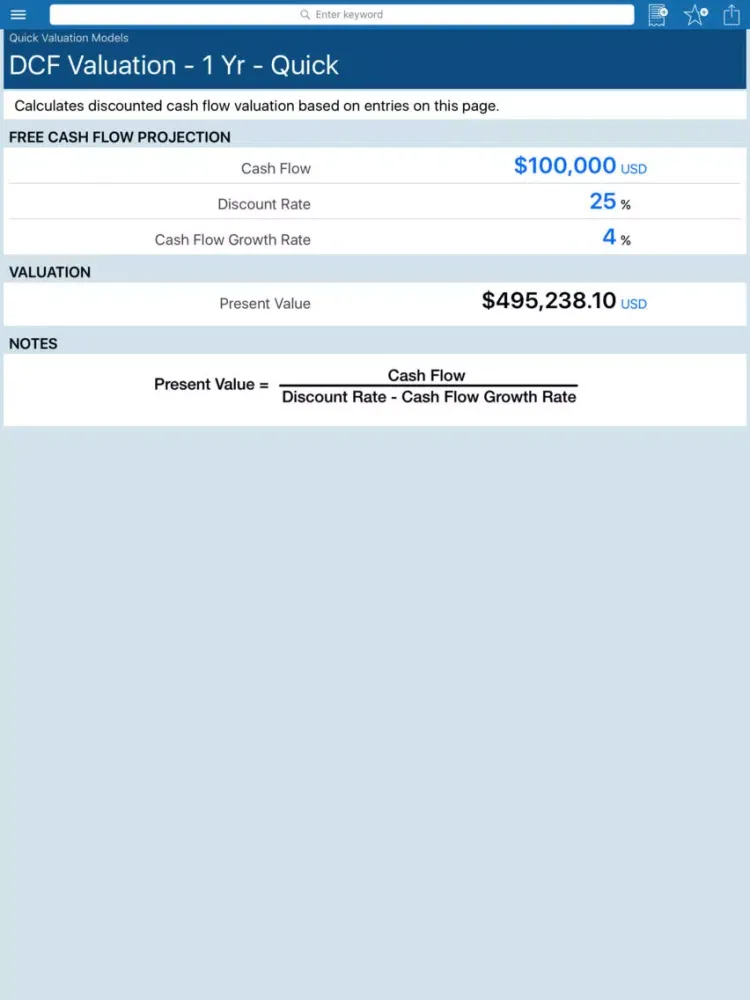 Screenshot di Business Valuation iPad 