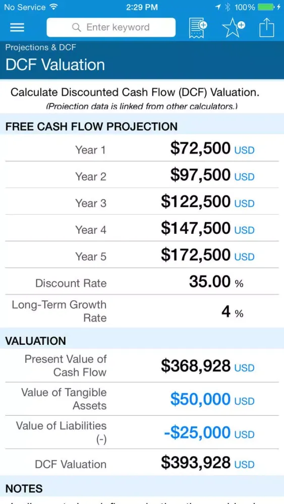 Screenshot di Business Valuation