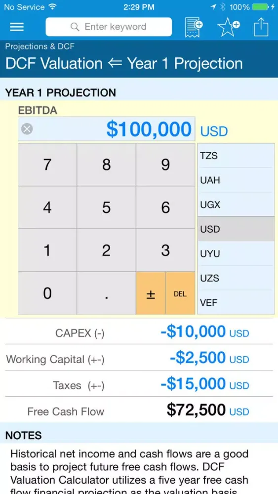 Screenshot di Business Valuation