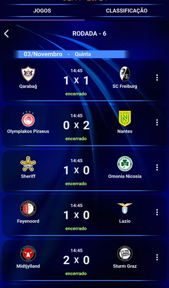 Capturas de tela do Liga Europa
