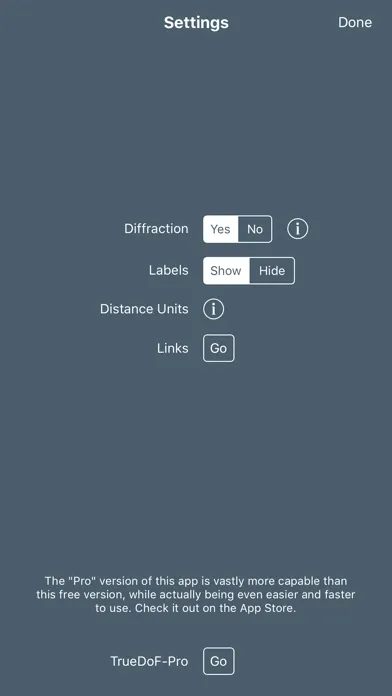 TrueDoF-Intro DoF Calculator Screenshots