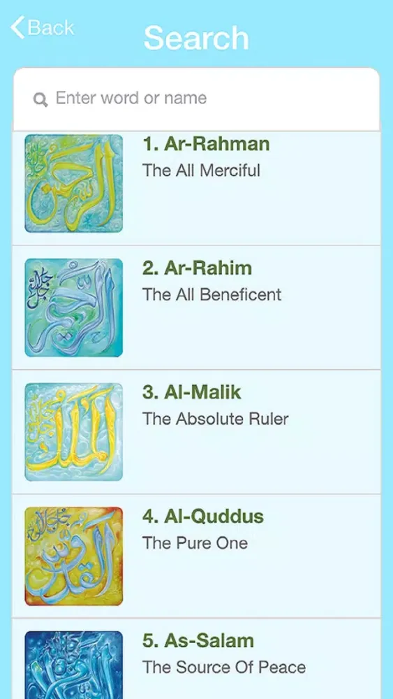 Zrzuty ekranu 99 Names of Allah Meaning Search