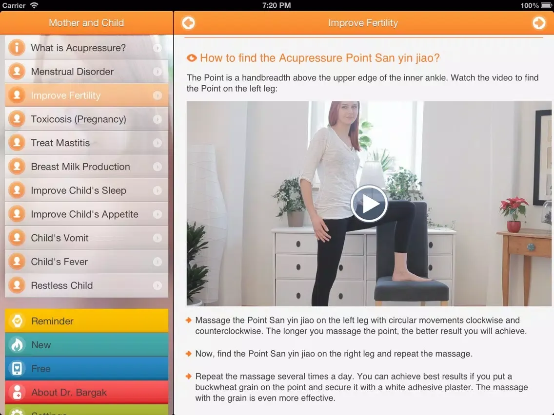 Healthy Mother And Child - Instant Self-Help with Chinese Massage Points (Regulate Period, Get Pregnant, Improve Child's Sleep and Appetite and many more) - FREE Acupressure Trainer iPad  Screenshots