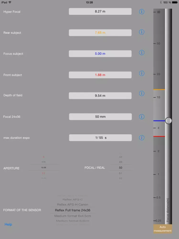 Captures d'écran de IDoFcalculate - calculator depth of field with auto focus distance measurement iPad 
