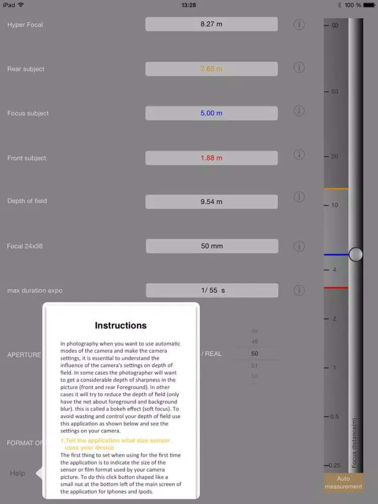 Captures d'écran de IDoFcalculate - calculator depth of field with auto focus distance measurement iPad 