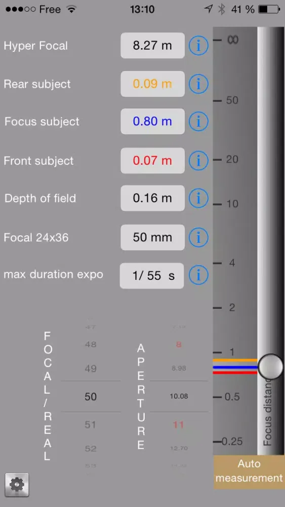 Captures d'écran de IDoFcalculate - calculator depth of field with auto focus distance measurement