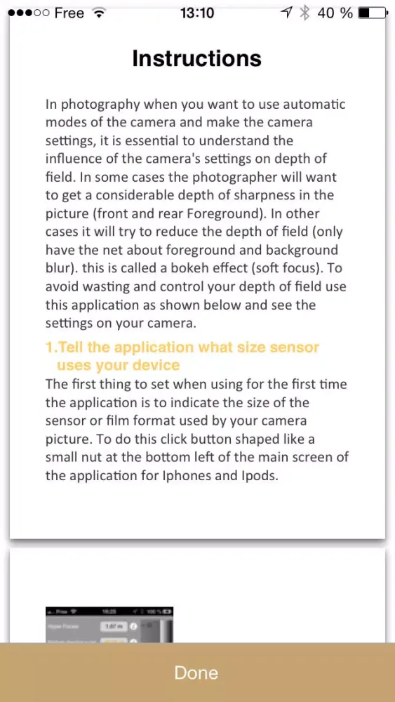 Captures d'écran de IDoFcalculate - calculator depth of field with auto focus distance measurement