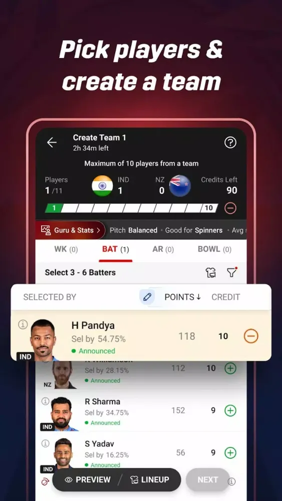 Capturas de pantalla de Dream11: Fantasy Cricket App