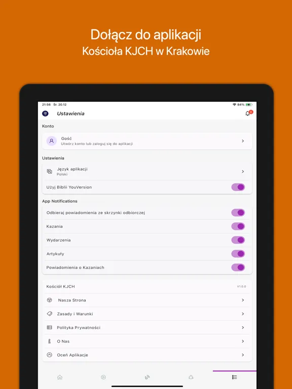 Tangkapan skrin Kościół KJCH w Krakowie iPad 