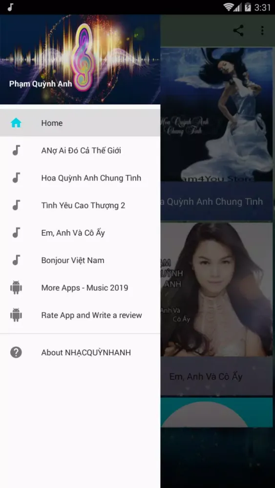 Tangkapan layar Phạm Quỳnh Anh Offline Music