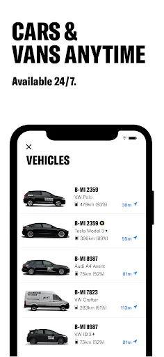 Tangkapan skrin MILES Carsharing & Vans