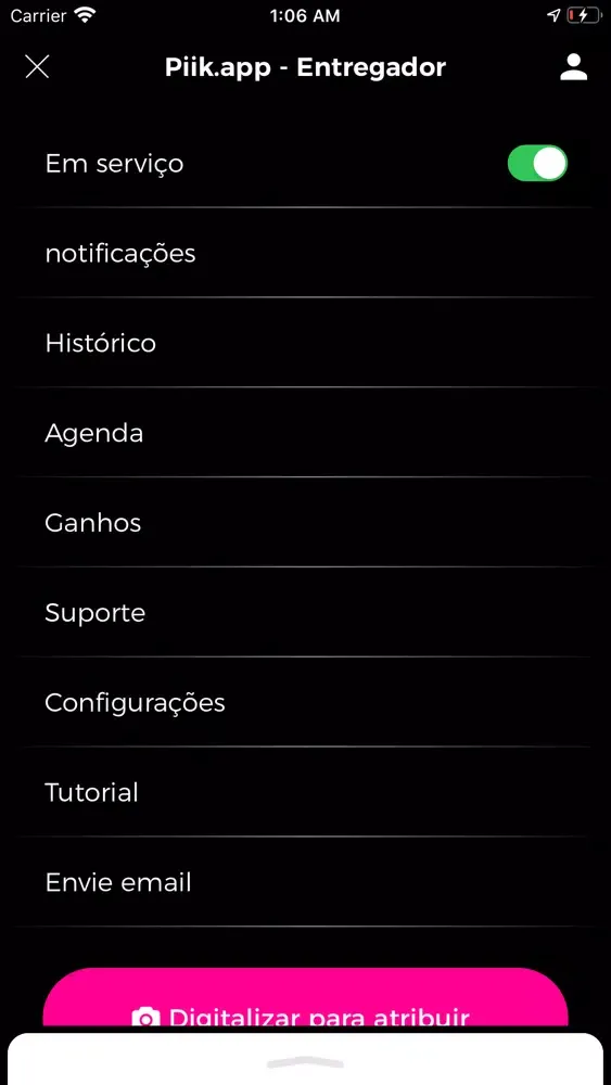 Tangkapan skrin Piik.app - Entregador