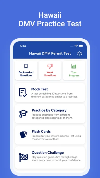 Capturas de tela do Hawai DMV Permit Test Practice