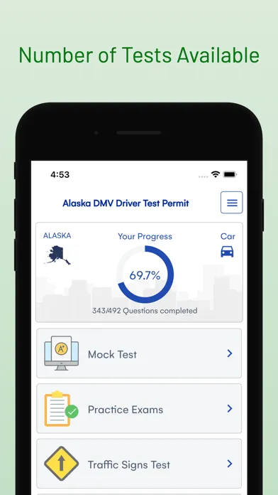 Tangkapan layar Alaska DMV Drivers Permit Test