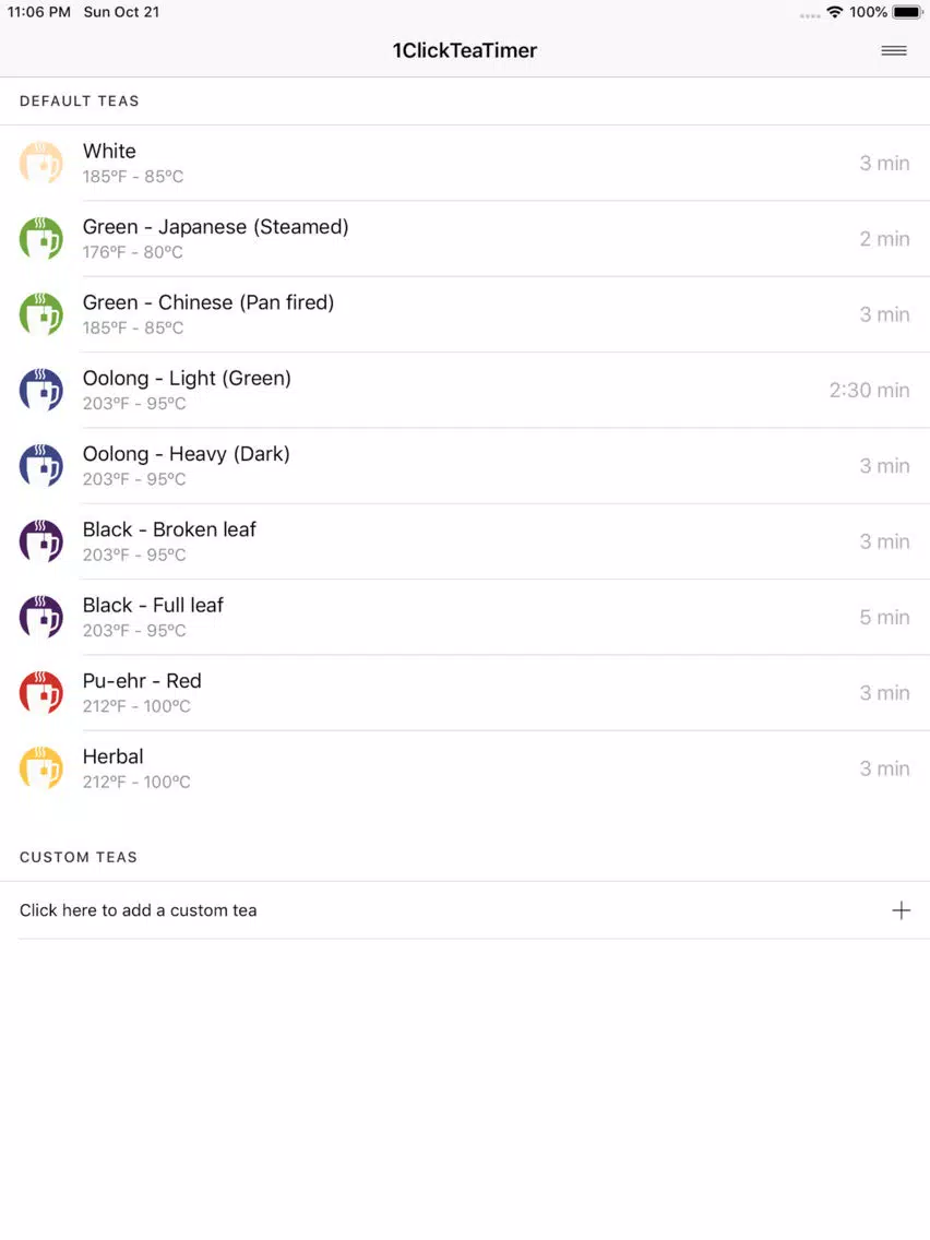 1 Click Tea Timer iPad 应用截图