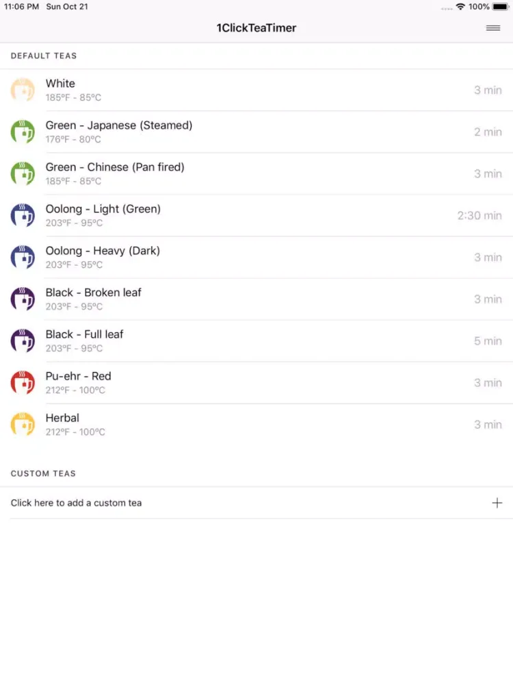 1 Click Tea Timer iPad 应用截图