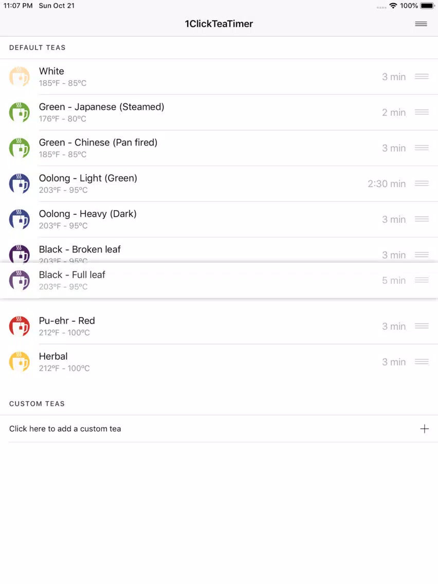 1 Click Tea Timer iPad 应用截图