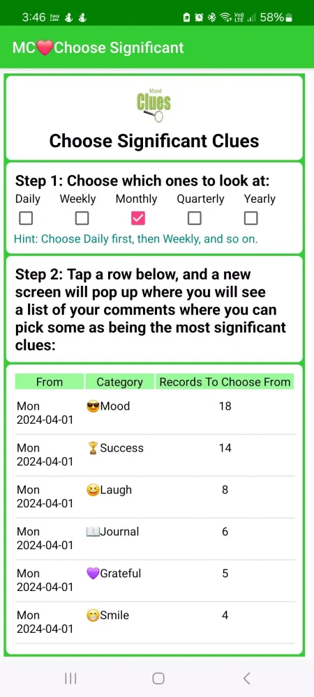 Ảnh chụp màn hình của MoodClues Mood & Laugh Tracker