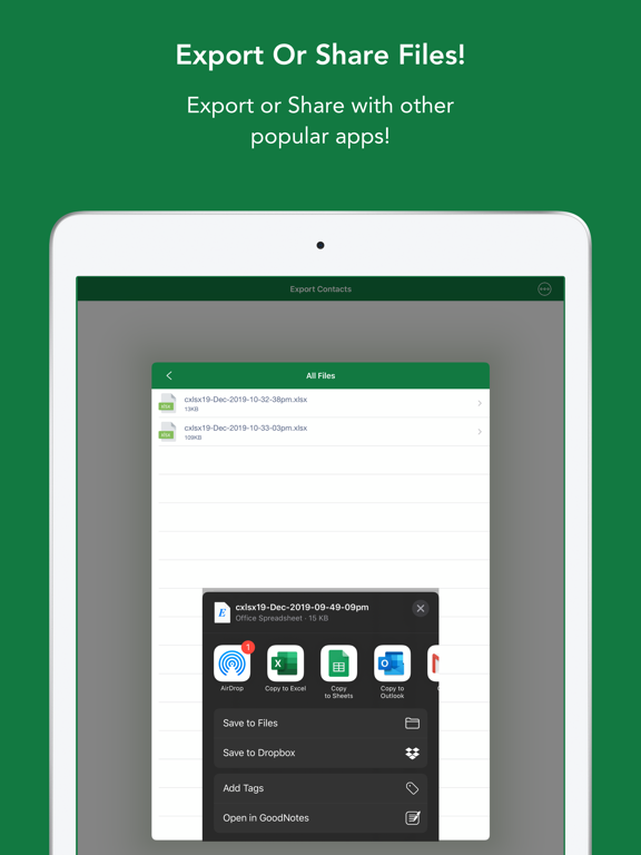 ภาพหน้าจอของ Contacts to XLSX - Excel Sheet iPad 