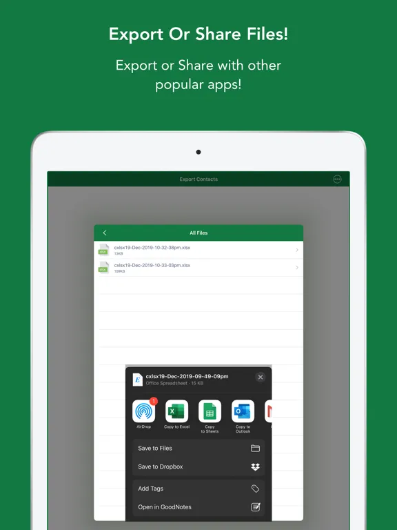 صور Contacts to XLSX - Excel Sheet iPad 