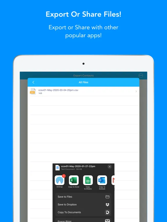 Contacts to Outlook CSV file iPad  Ekran Görüntüleri
