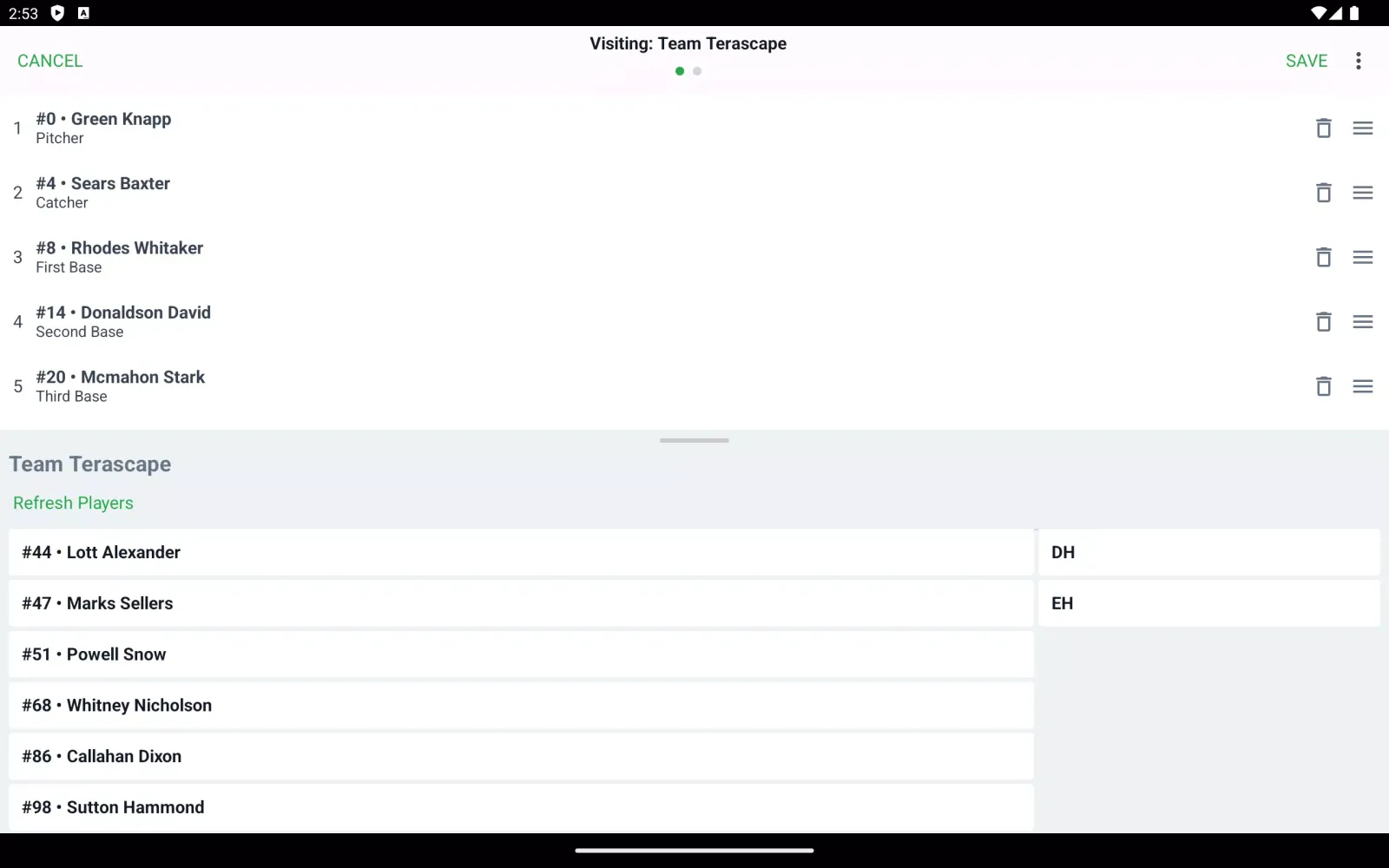 ภาพหน้าจอของ DiamondKast Scoring App
